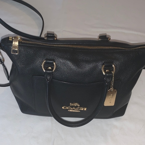 Coach Black Leather Satchel with Gold Accents w crossbody strap - Picture 1 of 12